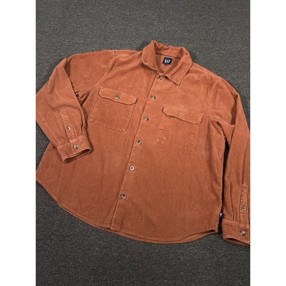 Gap Corduroy Shirt Jacket Shacket Men Large Burnt Orange Button Up Chore Work